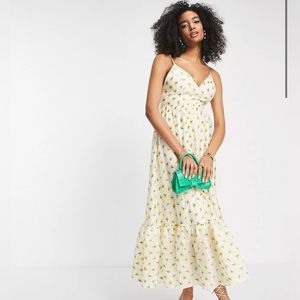 ASOS EDITION cami midi dress in embroidered yellow ditsy floral